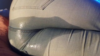 Pisses Her Jeans While Watching TV With Her New Kinky Girlfriend