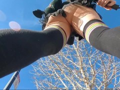 Teaser - Upskirt longboard view of my bare pussy