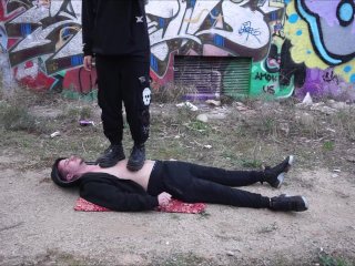 public, face trampling, foot slave, fetish