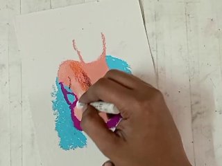 Erotic Art of a sexy passionate brunette girl in purple strip teasing