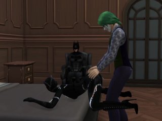 Batman Horn. Joker having sex with Catwoman in front of Batman