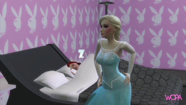 Frozen - Elsa and Anna rubbing in the bedroom