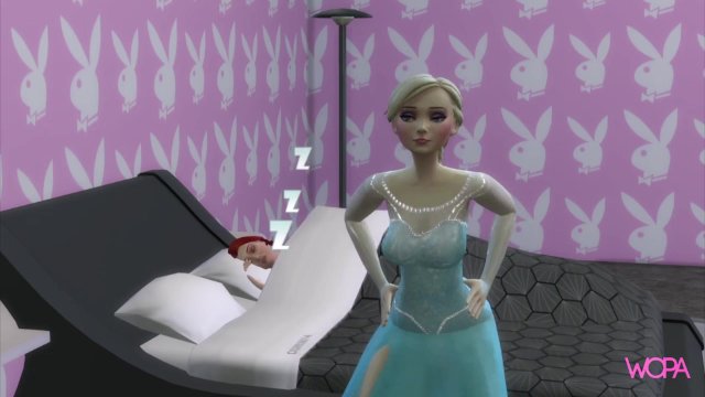 Frozen - Elsa and Anna rubbing in the bedroom
