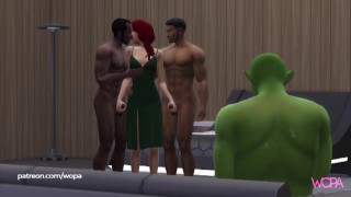 Los amigos de Princess Fiona comiéndosela frente a Shrek