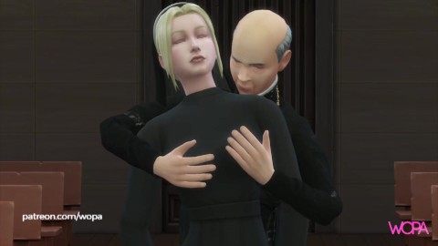 Innocent nun spied priest and then went to suck his dick with great desire