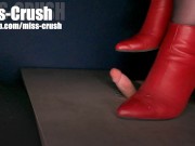 Preview 4 of Cock crush under boots and feet on old pantyhose tights with big cums