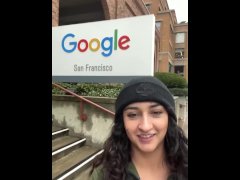 Public Blow job and titty fuck and Cum walk in front of Google HQ