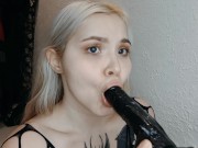 Preview 1 of Slutty schoolgirl fucks her mouth with a dildo