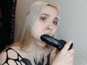Preview 5 of Slutty schoolgirl fucks her mouth with a dildo