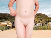 Preview 1 of Hot Gay Blonde Model In The Public Beach Sexy Nude Dancing Big Butt Booty Teen Crossdresser