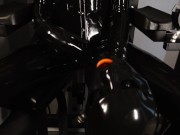 Preview 1 of Rubberslut with Heavy Rubber Helmet fucking her pussy on slave chair