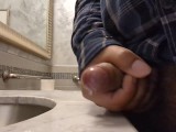 HUGE LOAD!! CUMSHOT Public Restroom Masturbation, ALMOSTS GETS CAUGHT