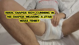 Diaper boy Jerking Off In His Diaper Wearing a Star Wars Tshirt