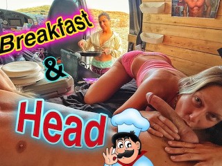 キャンプ中の朝食と頭の三人組