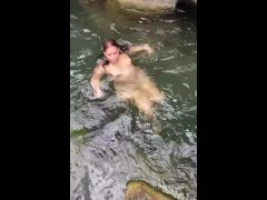 Nude summer river swimming