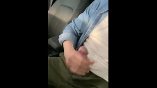 Stroking my hard cock in my car
