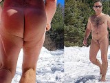 Naked at trail parking in the snow ALMOST CAUGHT!