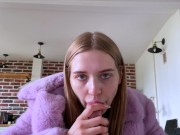Preview 1 of Winter in Europe! Slut CALIFORNIABABE warmed up with a pink fur coat!