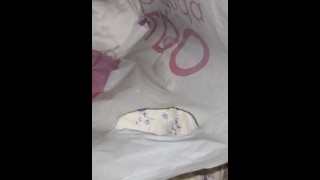 Large cumshot on a bag, my hands cumshoted and my dirty face