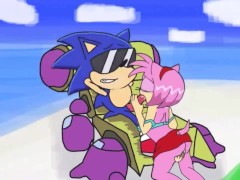 Amy gives Sonic a sloppy blowjob