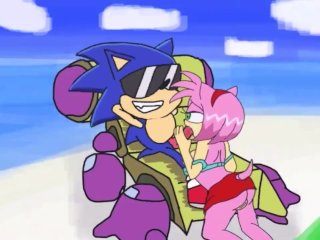 Amy gives Sonic a sloppy blowjob