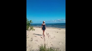 Deepthroating cock on a public beach is the best way to spend a vacation for skinny hot blonde