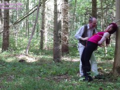 Experiment: Rope walk in public forest; she's rewarded with an orgasm