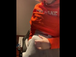 Long haired twink pulls out monster cock