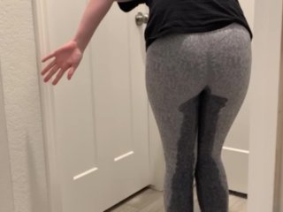 solo female, desperate pee, old young, yoga pants