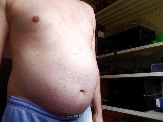 belly stuffing, amateur, eating, solo male