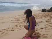 Preview 6 of YOGA on Ocean shore without Panties # Butt Plug NO PANTIES