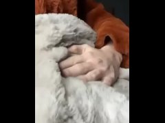 Calmly feeling my faux fur coat and blanket