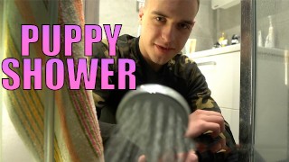 Puppy Training SHOWER With Owner Comes To An End With A Facial Cumshot