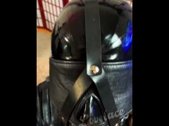 Rubberdoll padlocked and Panel Gagged Handjob / Catsuit / Blindfold