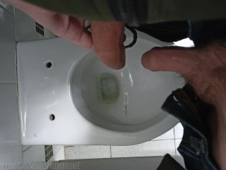 Extreme , Public Toilet , Pissed on a Femboy Dick! Drink Urine from Big Uncircumcised Dicks ! two Fe