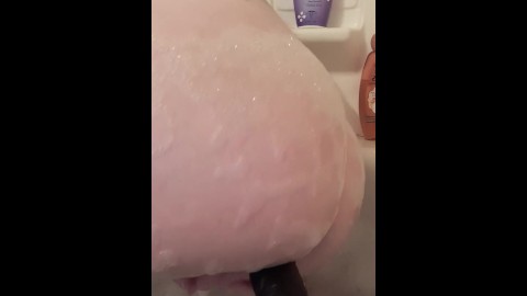 Suction Cup DIldo in the bathtub