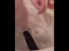 Suction Cup DIldo in the bathtub