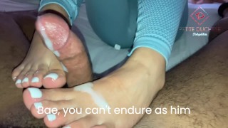 Petite Confesses To Her Hubby While Footjobs Spoiler He Cums Like Never Before