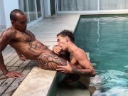 Preview 3 of muscular, married, tattooed hunk fucks hot twink outdoors with BBC and cums on face