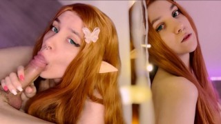 Red cheveux fille elfe sexy a sucé ma bite et se fait éjaculer sur le visage 4K