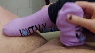 Socksjob with purple I Love Italy socks Onlyfans Mistress Darkshine