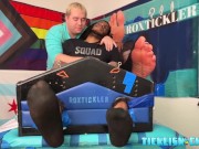 Preview 4 of Submissive black stud tickled all over feet and yummy cock