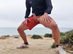 Masturbating My Big Cock at a Public Beach - Almost Busted!