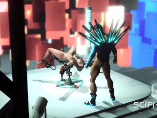 Super disco man plays with a hot horny busty hottie in restraints