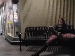 MILF rub wet pussy beside convenience store