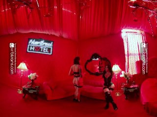 VRB Trans Sexy shemale babe Ariel Demure fucks hard Charlotte Sins before the show VR Porn