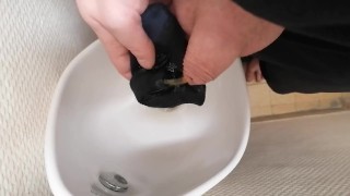 small cock pisses in my sock and puts it back to work