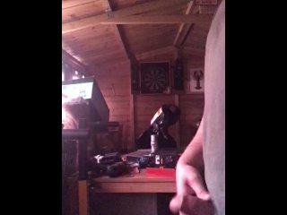 Wanking in shed because everyone is home 🤣 huge cumshot