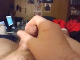 Had to hold in the moans while stroking my dick since family was up (cum shot)