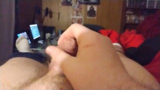 Had to hold in the moans while stroking my dick since family was up (cum shot)